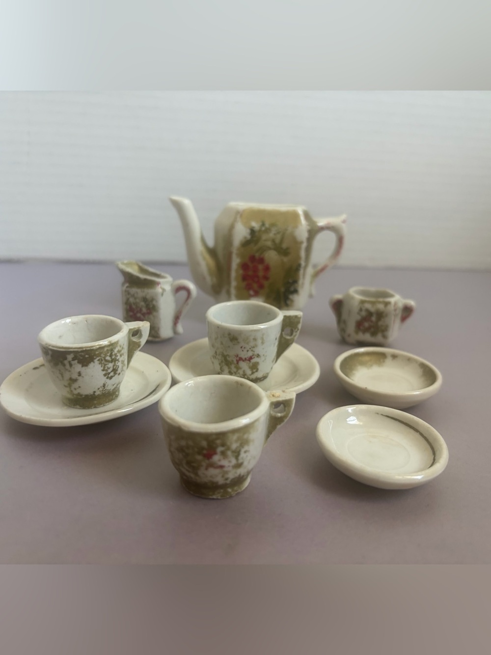 Miniature Ceramic Tea Set with Gold Floral Accents - Picture 1 of 6